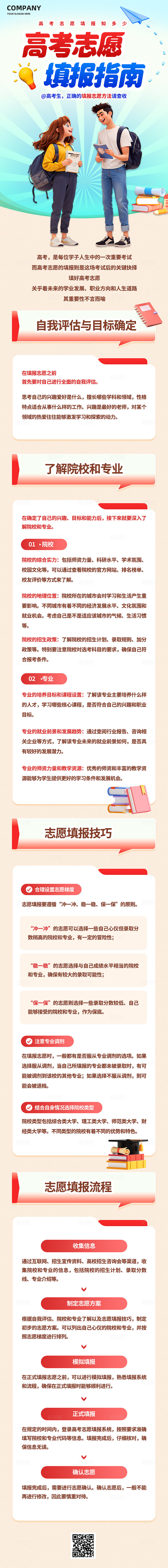 3D潮流高考志愿填报指南红色蓝色信息长图手机海报