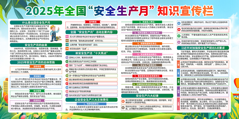 蓝色小清新2025年全国安全生产月知识宣传栏背景党政党建节日
