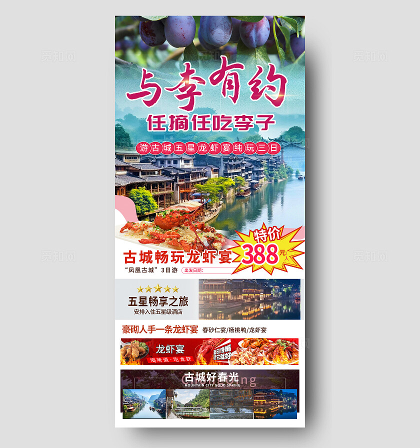 蓝色简约水果采摘手机海报