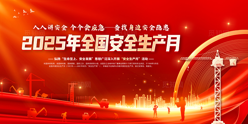 红色大气2025年全国安全生产月安全生产展板2025全国安全生产月
