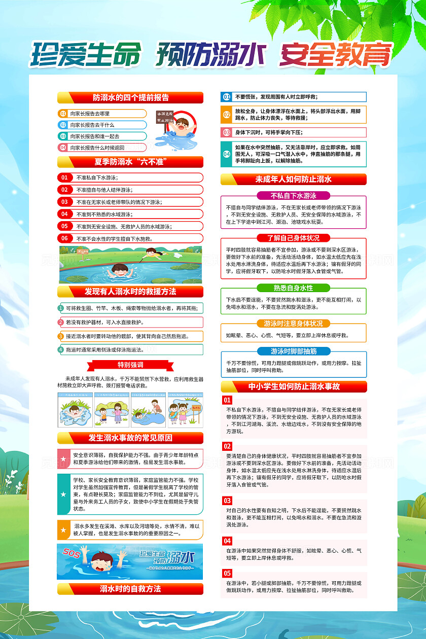 蓝色简约夏天防溺水宣传海报