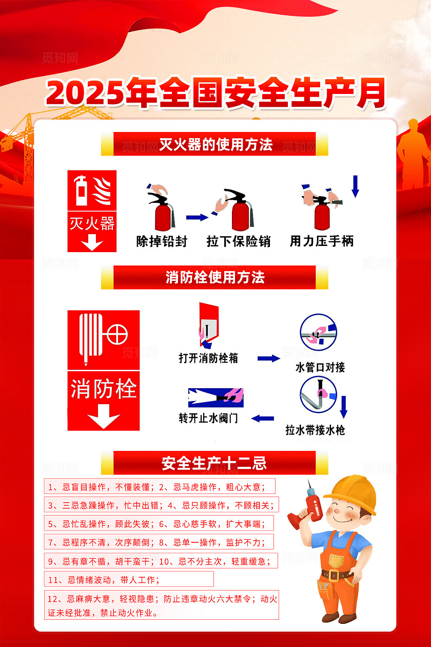 2025年全国安全生产月红色简约人人讲安全个个会应急安全生产月海报2025全国安全生产月