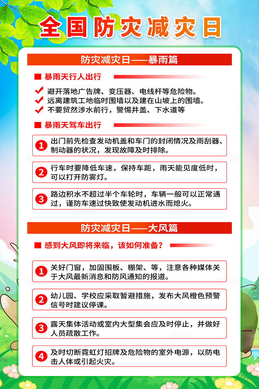 简单大气绿色防灾减灾人人讲安全个个会应急宣传海报