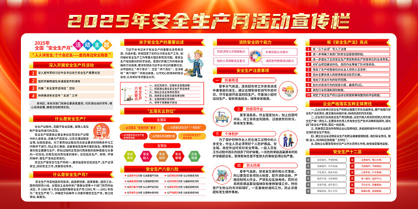 2025年全国安全生产月红色大气人人讲安全个个会应急查找身边安全隐患安全生产月展板2025全国安全生产月