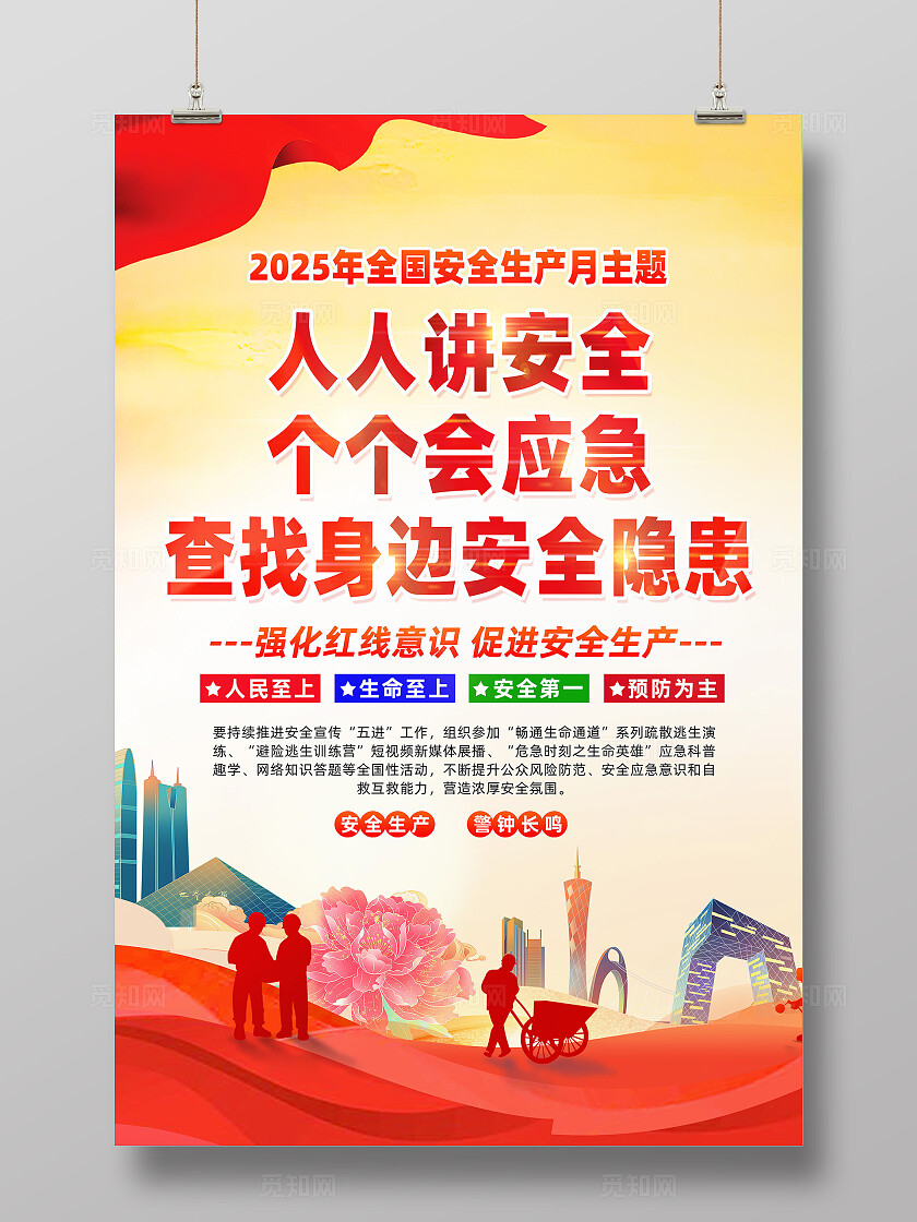 2025年全国安全生产月红色简约人人讲安全个个会应急查找身边安全隐患安全生产月海报2025全国安全生产月