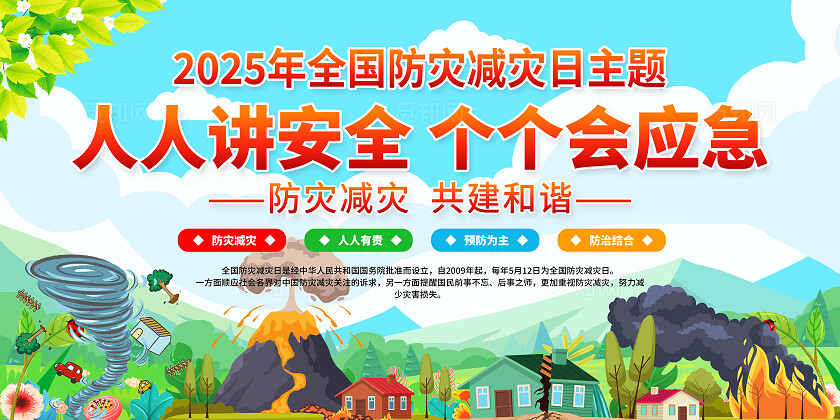 绿色简约大气2025年全国防灾减灾日展板