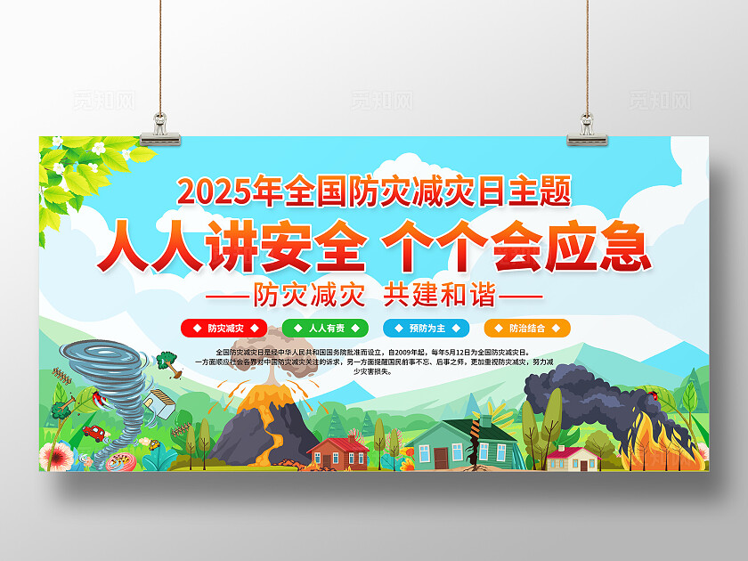 绿色简约大气2025年全国防灾减灾日展板