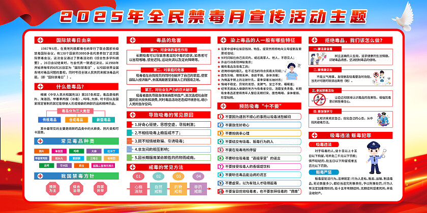 简单大气党建蓝色国际禁毒日宣传展板