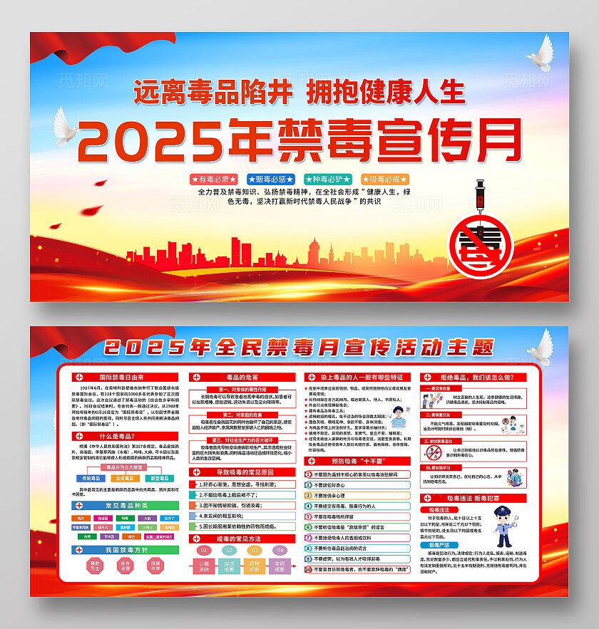 简单大气党建蓝色国际禁毒日宣传展板