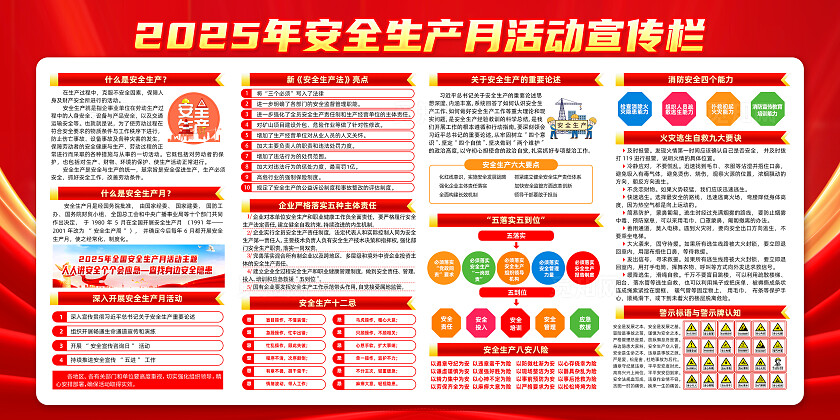2025年全国安全生产月红色大气人人讲安全个个会应急查找身边安全隐患安全生产月展板2025全国安全生产月