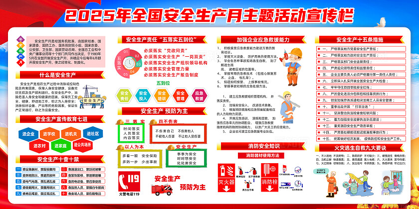 2025年全国安全生产月红色简约人人讲安全个个会应急查找身边安全隐患安全生产月展板2025全国安全生产月
