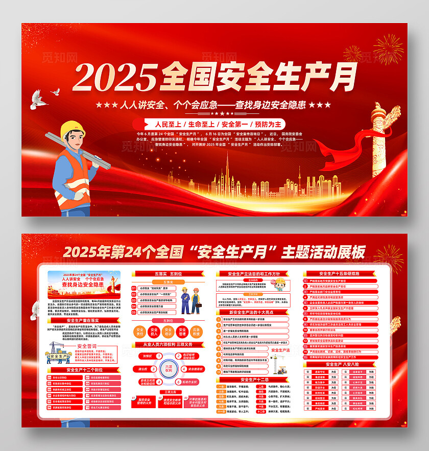 2025年全国安全生产月红色简约查找身边安全隐患安全生产月展板2025全国安全生产月