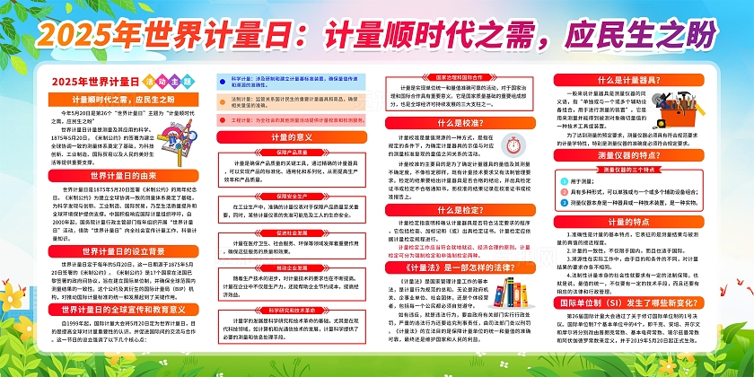 绿色清新简约风2025年世界计量日宣传栏展板设计模板