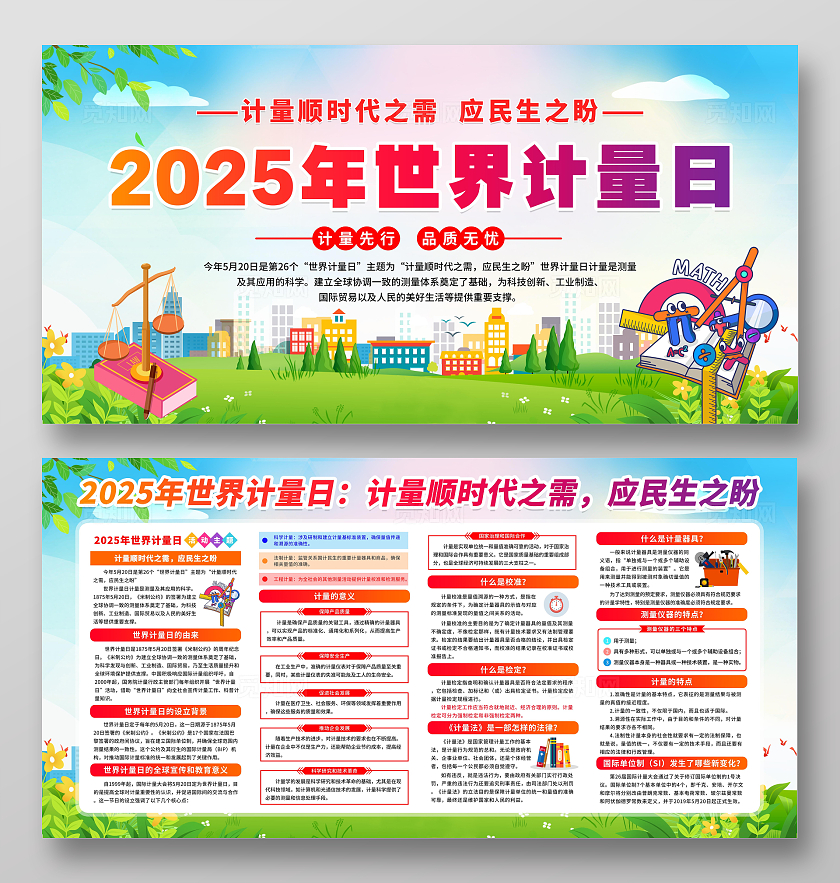 绿色清新简约风2025年世界计量日宣传栏展板设计模板