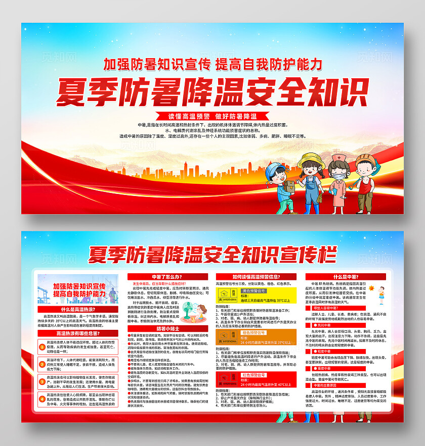 红色简约夏季防暑降温安全知识夏天防暑宣传栏常规