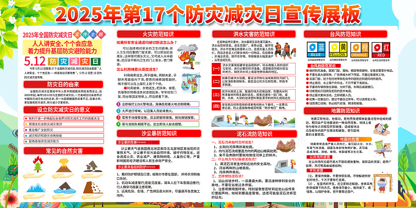 简单大气绿色2025年防灾减灾宣传展板