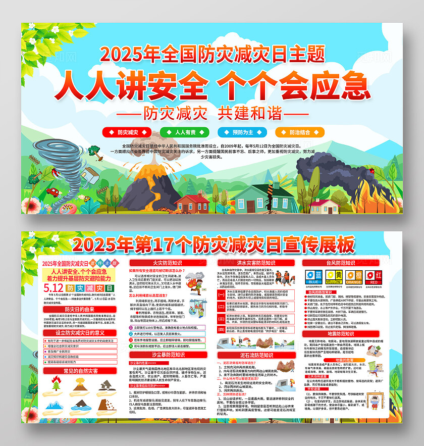 简单大气绿色2025年防灾减灾宣传展板