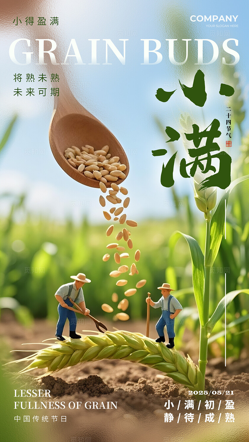 渐变色微缩摄影风格小满小满宣传海报小满海报节气海报24节气小满
