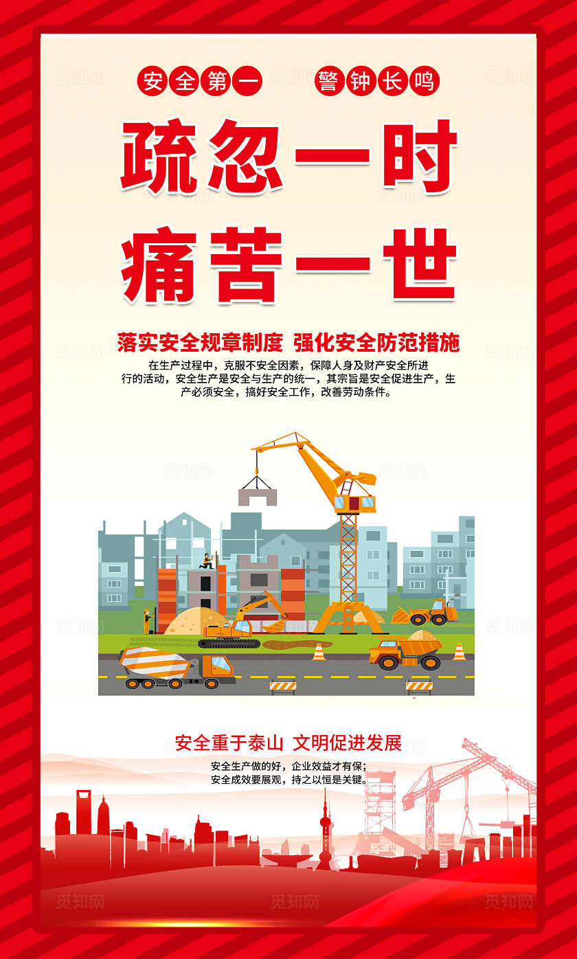 红色大气简约风2025年全国安全生产月宣传套图海报设计模板
