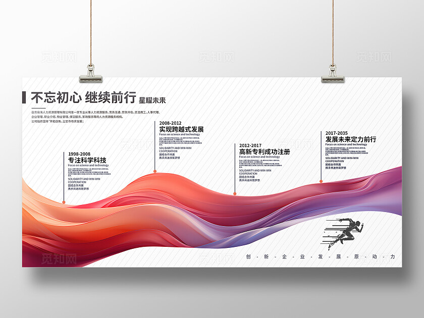 深红色飘带企业发展历程展板宣传