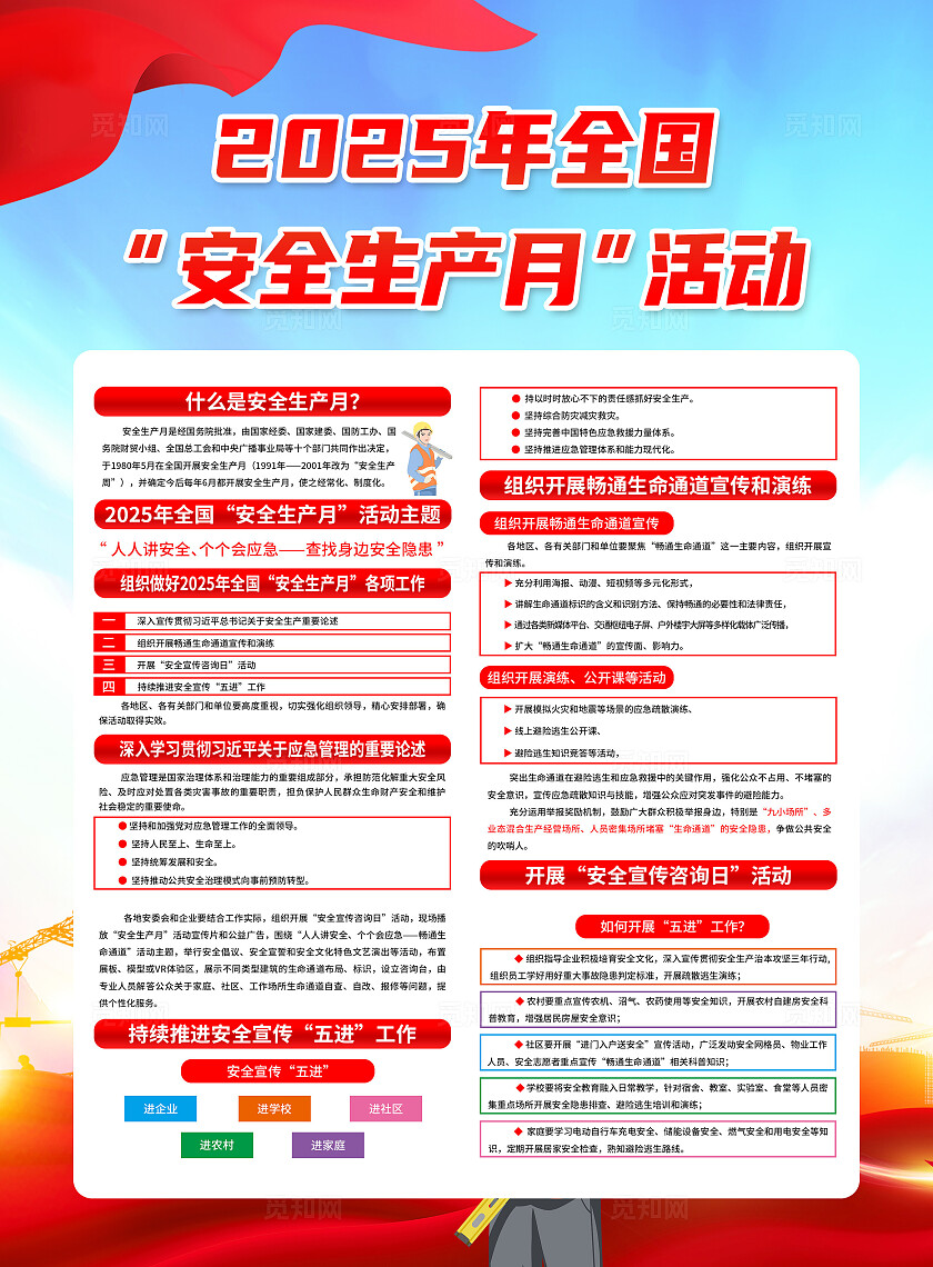 红色简约人人讲安全查找身边安全隐患安全生产月宣传单2025全国安全生产月