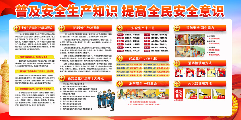 红黄风格简约风2025年全国安全生产月宣传栏展板设计模板