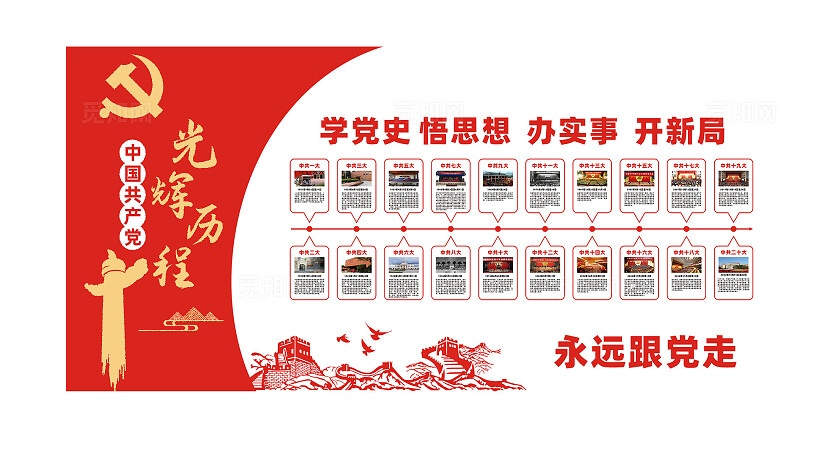 党的光辉历程党员活动室党建文化墙