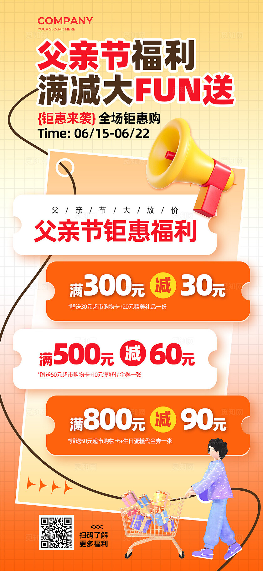 父亲节黄金周充值消费满减营销促销海报