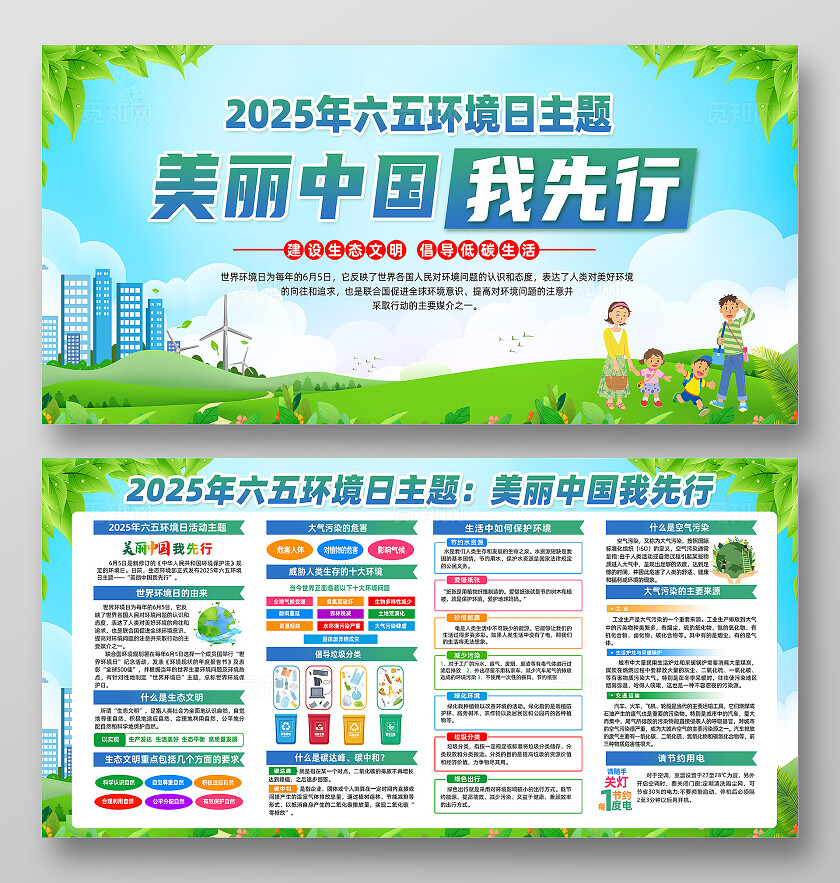 2025年世界环境日蓝色卡通美丽中国我先行世界环境日展板常规