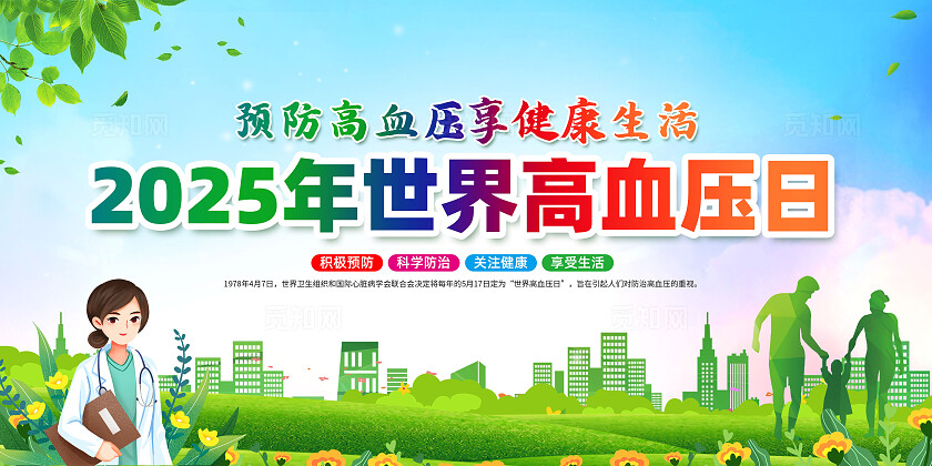 绿色卡通控制高血压享健康生活世界高血压日展板常规