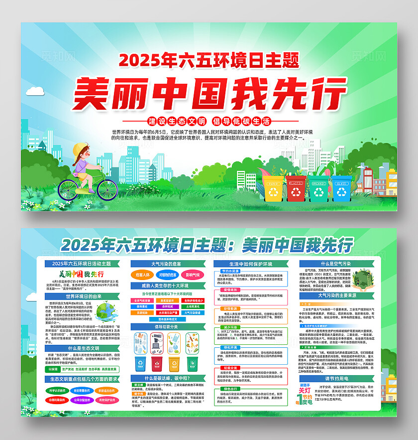 绿色简约美丽中国我先行六五环境日展板常规