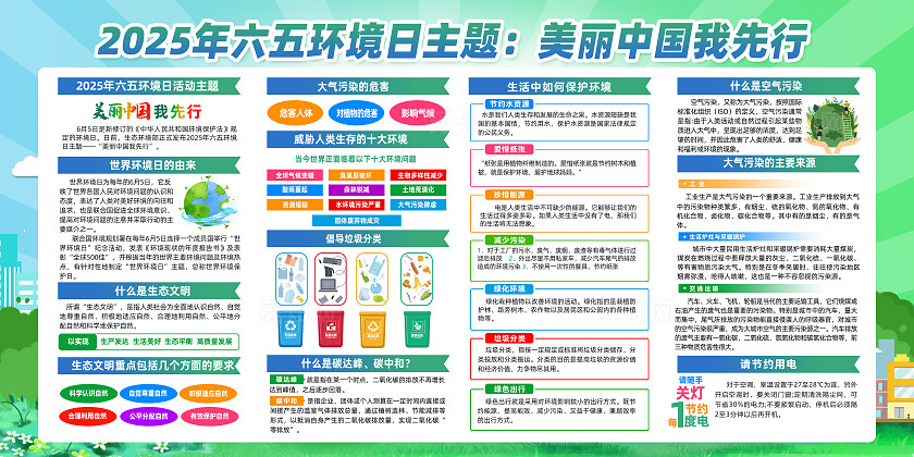 绿色简约美丽中国我先行六五环境日展板常规