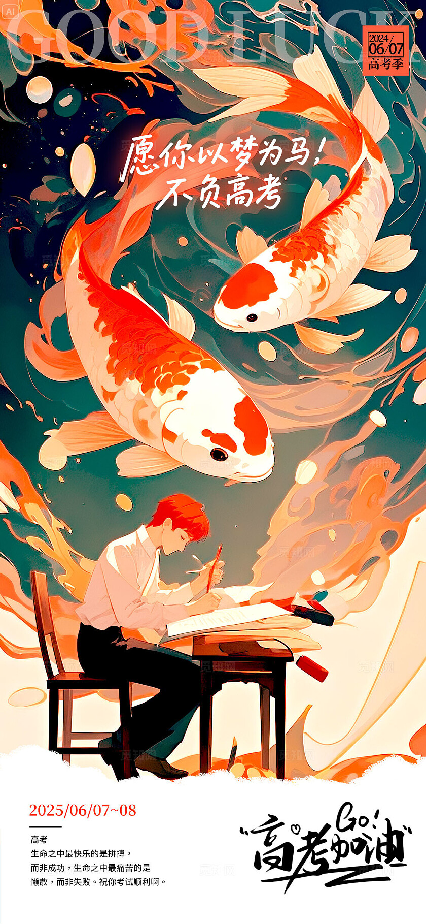 渐变色国潮风格高考加油高考加油宣传海报高考加油海报高考加油