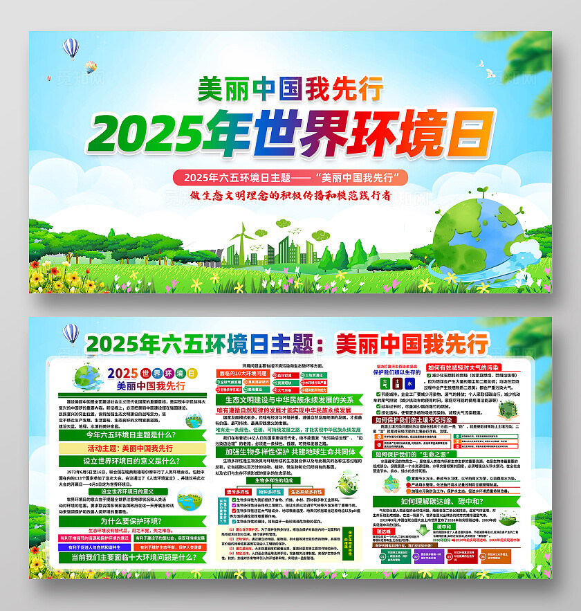 绿色简约2025年世界环境日美丽中国我先行展板常规