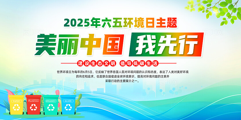 绿色简约2025年世界环境日美丽中国我先行展板 常规