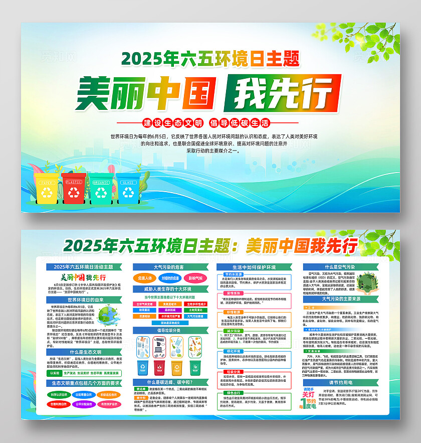 绿色简约2025年世界环境日美丽中国我先行展板 常规