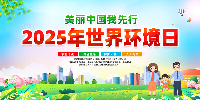绿色卡通美丽中国我先行世界环境日展板常规