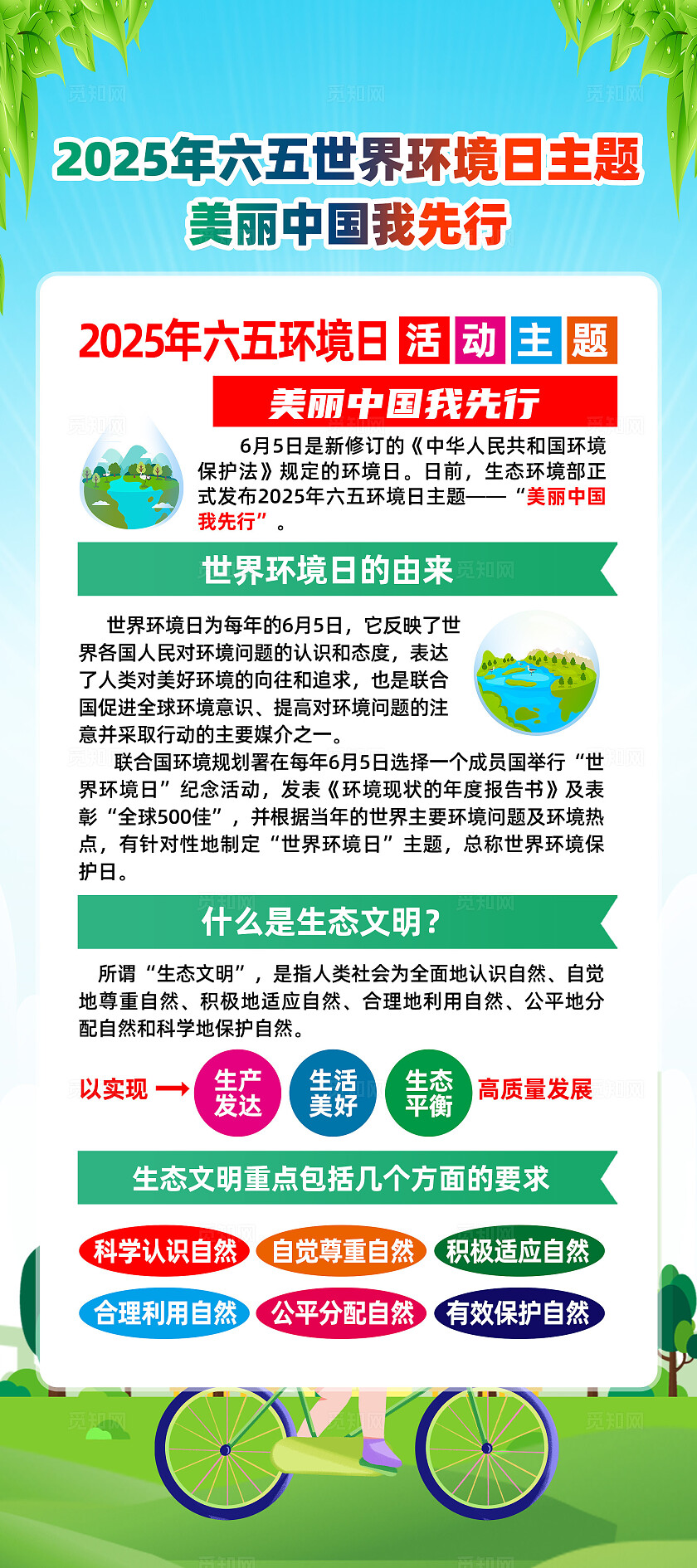 绿色卡通美丽中国我先行世界环境日常规