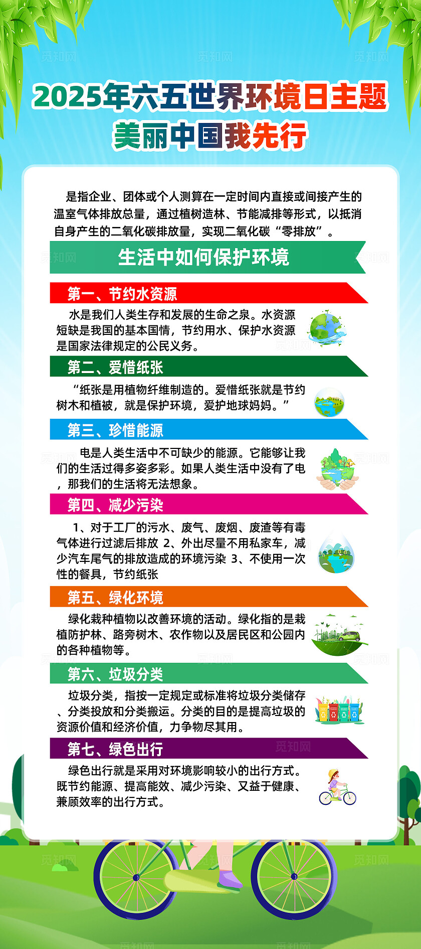 绿色卡通美丽中国我先行世界环境日常规