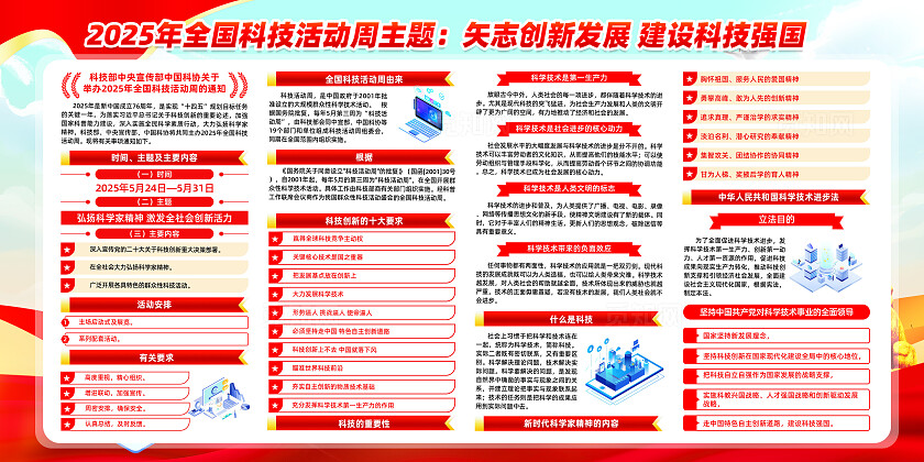红色简约矢志创新发展建设科技强国全国科技活动周展板常规