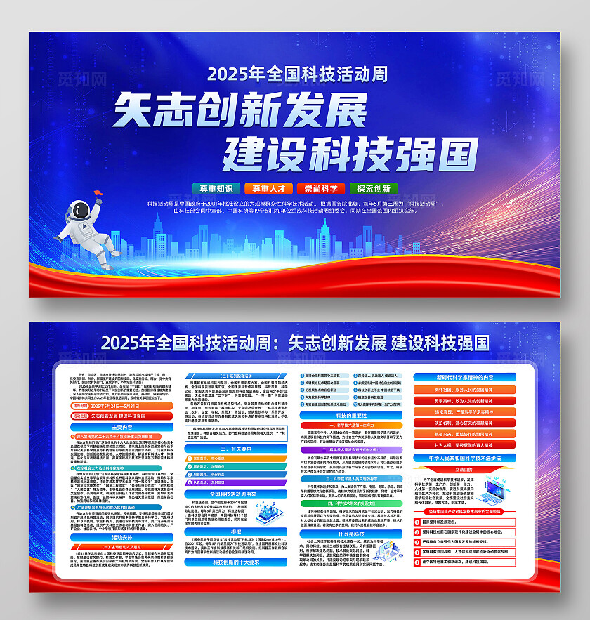 蓝色简约矢志创新发展建设科技强国2025年全国科技活动宣传周宣传栏