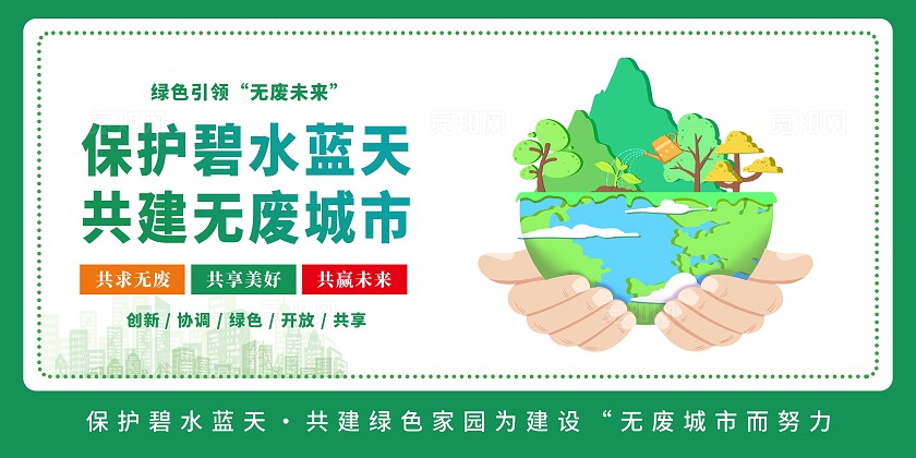 绿的清新共建无废城市共享美好生活宣传套图