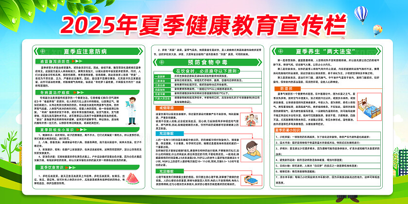 绿色卡通夏季健康教育宣传栏夏季健康展板常规