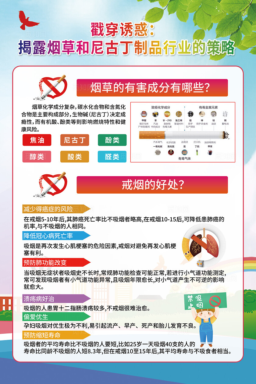 简单大气蓝色2025年世界无烟日宣传展板