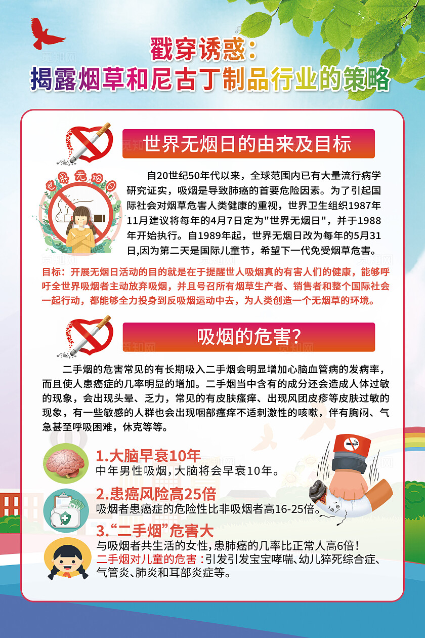 简单大气蓝色2025年世界无烟日宣传展板