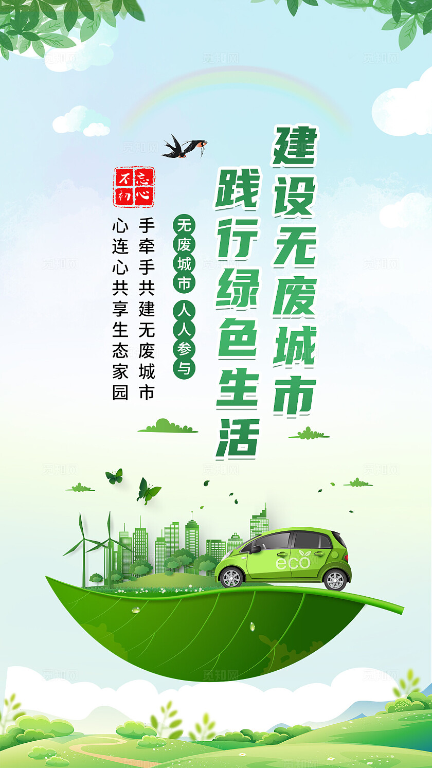 绿色清新创建无废城市人人参与宣传展板套图