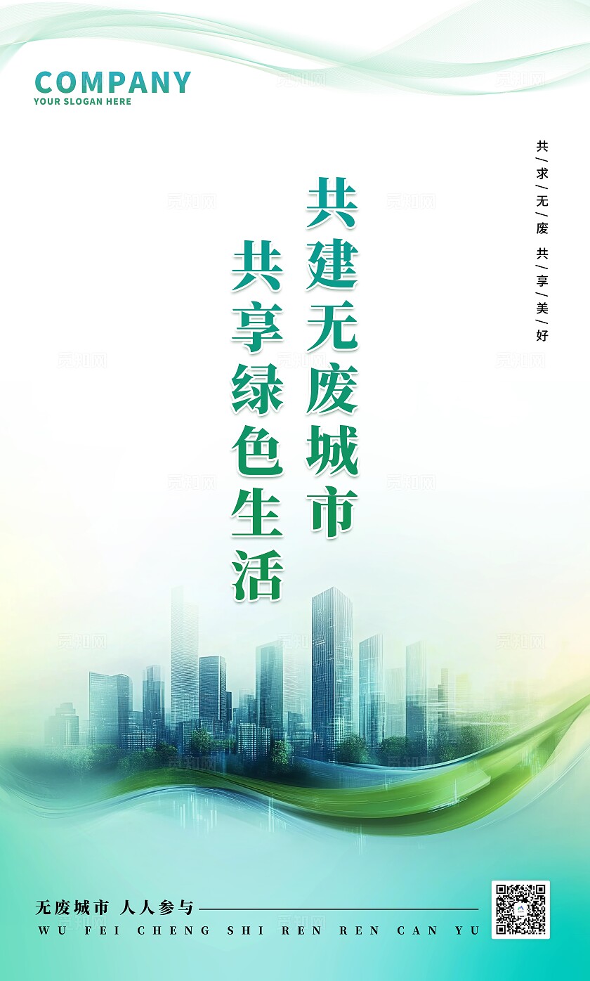 蓝色清新共建无废城市共享绿色生活宣传展板套图