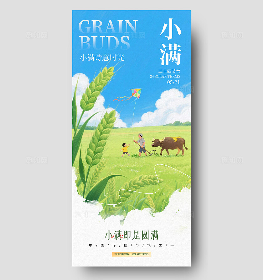 蓝色插画风格小满小满宣传海报小满海报小满节气海报节气海报24节气小满