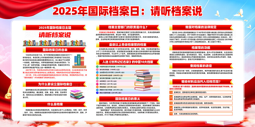 红色简约请听档案说国际档案日展板宣传栏