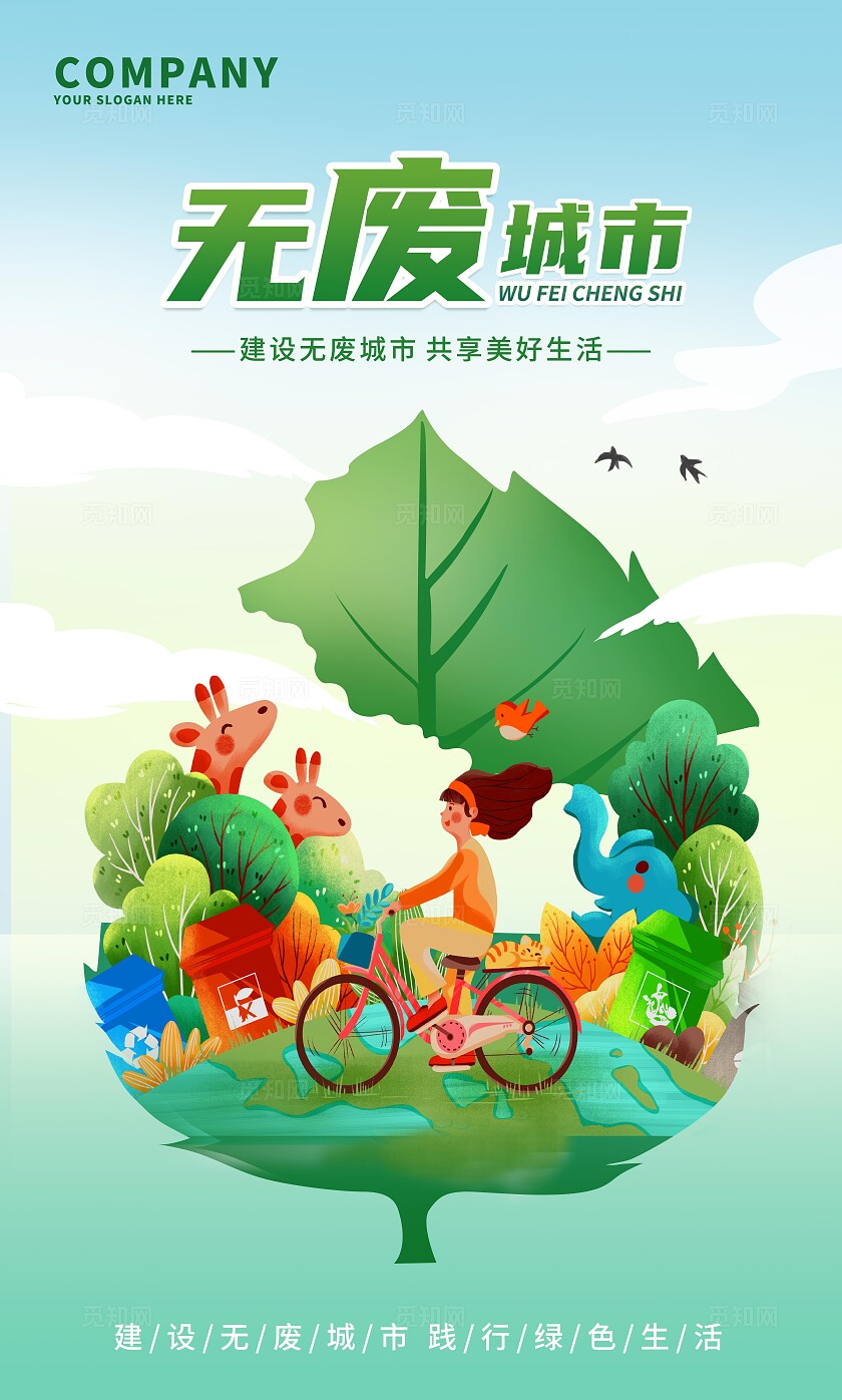 绿色清新无废城市建设无废城市共享美好生活展板套图